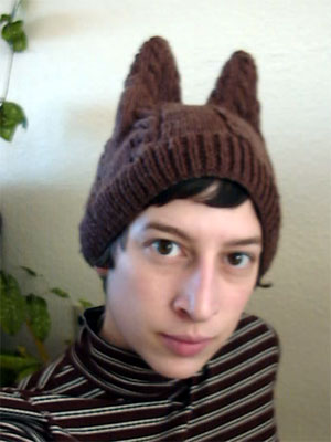 Younger me, in a bunny hat