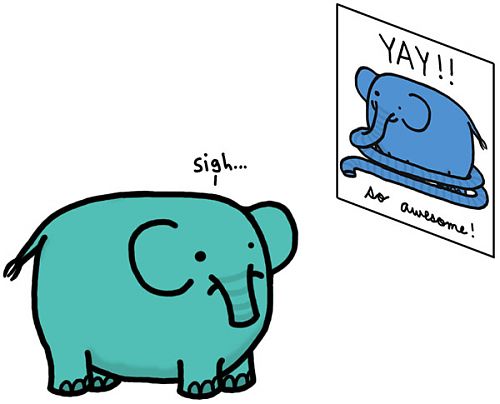 The elephant is getting low self-esteem from the media, by Natalie Dee.